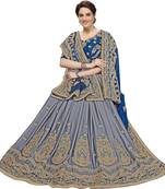 Trendmalls Dark Blue Embroidered Silk Party Wear Saree With Blouse