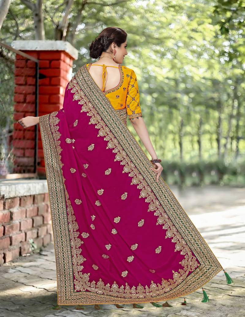 Pink Embroidered Satin Party Wear Saree With Blouse