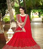 Trendmalls Red Embroidered Silk Party Wear Saree With Blouse