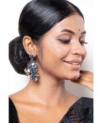 Blue Floral Tassel Earrings 1
