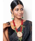 Red Crystal Necklace Set With Golden Pendant And Meenakari