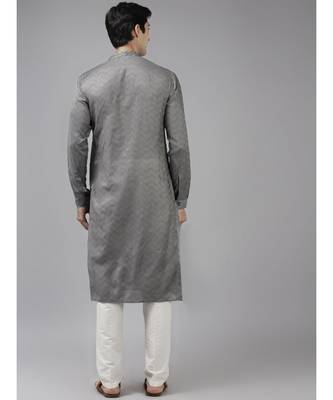 Men Grey & Beige Woven Design Thread Work Kurta With Pyjama 2