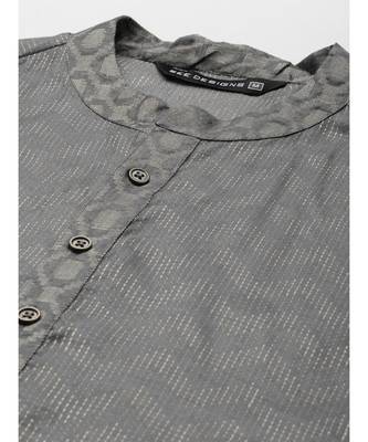 Men Grey & Beige Woven Design Thread Work Kurta With Pyjama 3
