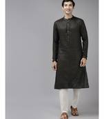 Men Olive & Beige Woven Design Thread Work Kurta With Pyjama
