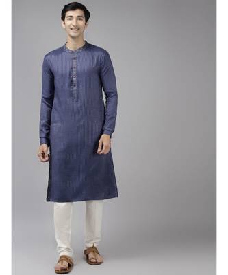 Men Purple & Beige Woven Design Thread Work Kurta With Pyjama 1