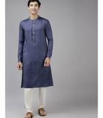 Men Purple & Beige Woven Design Thread Work Kurta With Pyjama