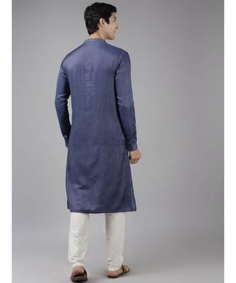 Men Purple & Beige Woven Design Thread Work Kurta With Pyjama 2