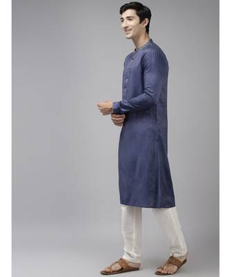 Men Purple & Beige Woven Design Thread Work Kurta With Pyjama 5