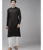 Men Olive & Beige Woven Design Thread Work Kurta With Pyjama