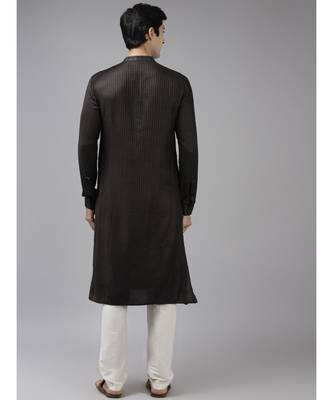 Men Olive & Beige Woven Design Thread Work Kurta With Pyjama 2