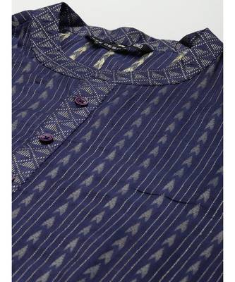 Men Blue & Beige Woven Design Thread Work Kurta With Pyjama 3