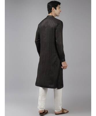 Men Olive & Beige Woven Design Thread Work Kurta With Pyjama 2