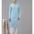 Men Blue & White Printed Straight Kurta