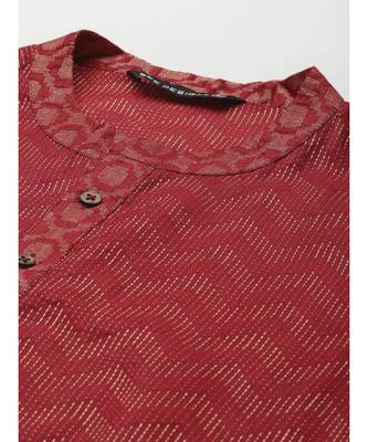 Men Maroon & Beige Woven Design Thread Work Kurta 3