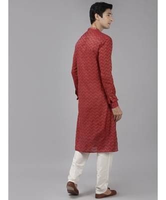 Men Maroon & Beige Woven Design Thread Work Kurta 5