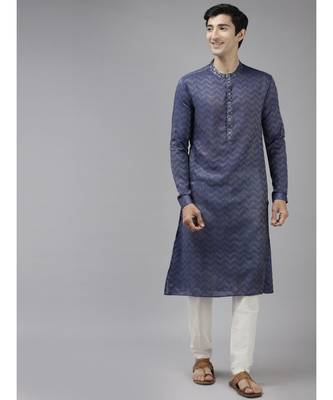 Men Purple & Beige Woven Design Thread Work Kurta 1