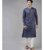 Men Purple & Beige Woven Design Thread Work Kurta