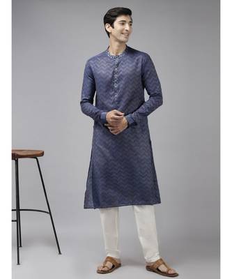 Men Purple & Beige Woven Design Thread Work Kurta 2