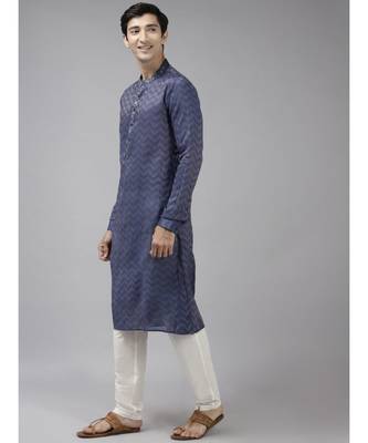 Men Purple & Beige Woven Design Thread Work Kurta 4