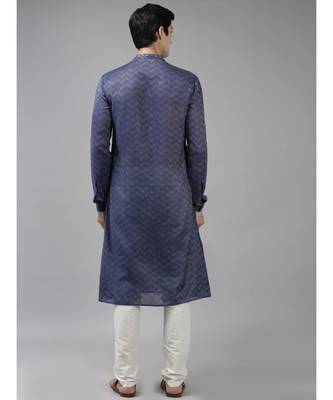 Men Purple & Beige Woven Design Thread Work Kurta 5