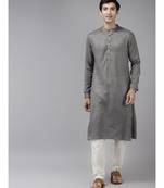 Men Grey & Beige Woven Design Thread Work Kurta