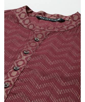 Men Burgundy & Beige Woven Design Thread Work Kurta 3