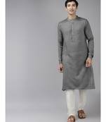 Men Grey & Beige Woven Design Thread Work Kurta