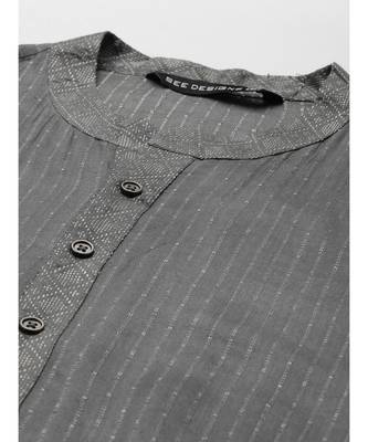 Men Grey & Beige Woven Design Thread Work Kurta 3