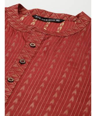 Men Maroon & Beige Woven Design Thread Work Kurta 3