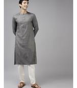 Men Grey & Beige Woven Design Thread Work Kurta