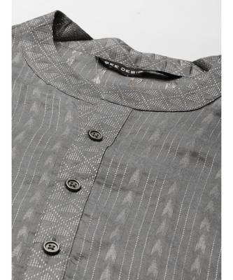 Men Grey & Beige Woven Design Thread Work Kurta 3