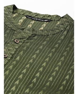 Men Green & Beige Woven Design Thread Work Kurta 3
