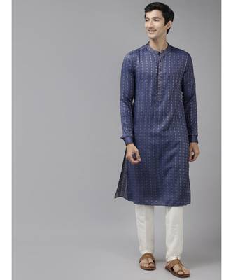 Men Purple & Beige Woven Design Thread Work Kurta 1