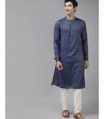 Men Purple & Beige Woven Design Thread Work Kurta