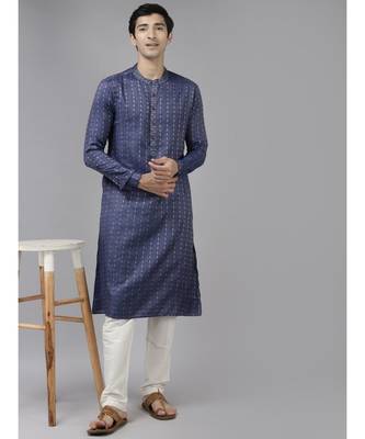 Men Purple & Beige Woven Design Thread Work Kurta 2