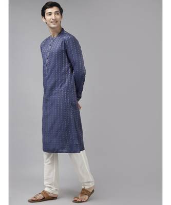 Men Purple & Beige Woven Design Thread Work Kurta 4