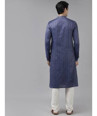 Men Purple & Beige Woven Design Thread Work Kurta 5