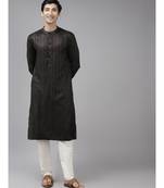 Men Olive & Beige Woven Design Thread Work Kurta