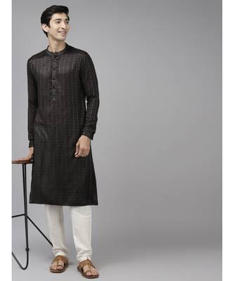 Men Olive & Beige Woven Design Thread Work Kurta 2