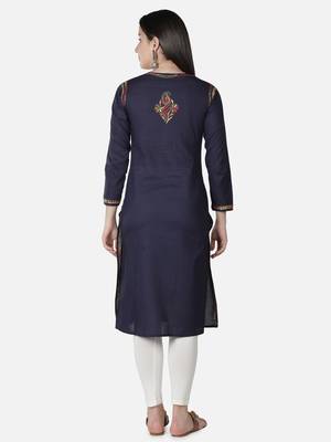 Hand Embroidered Navy Blue Cotton Lucknowi Chikankari Kurti 2