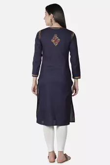 Hand Embroidered Navy Blue Cotton Lucknowi Chikankari Kurti