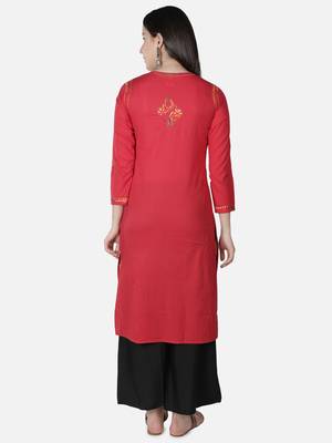 Hand Embroidered Red Cotton Lucknowi Chikankari Kurti 2