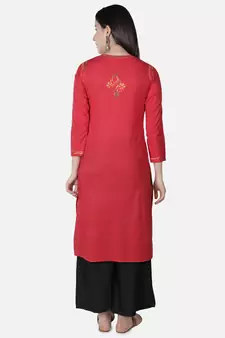 Hand Embroidered Red Cotton Lucknowi Chikankari Kurti