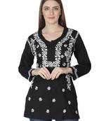 Hand Embroidered Black Cotton Lucknowi Chikankari Kurti