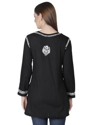 Hand Embroidered Black Cotton Lucknowi Chikankari Kurti 2