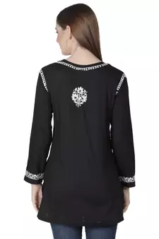 Hand Embroidered Black Cotton Lucknowi Chikankari Kurti