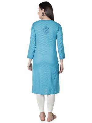 Seva Chikan Hand Embroidered Blue Cotton Lucknowi Chikankari Kurti 2