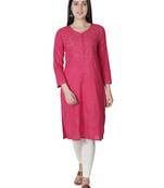 Hand Embroidered Magenta Cotton Lucknowi Chikankari Kurti