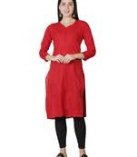 Hand Embroidered Red Cotton Lucknowi Chikan Kurti