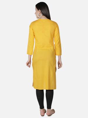 Seva Chikan Hand Embroidered Yellow Cotton Lucknowi Chikankari Kurti 2